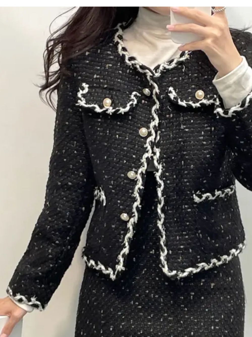 J.ING Black Bouclé Pearl-Button Tweed Jacket, Size S/M, New With Tag